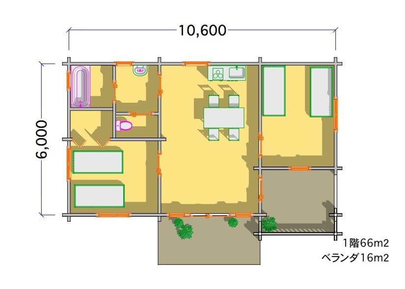 ログハウス 間取り図面 タイプ27