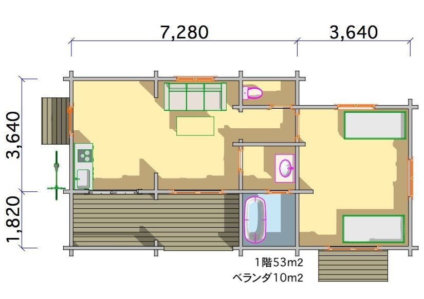 ログハウス間取り図面 タイプ32