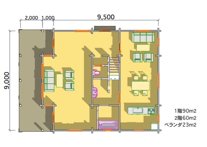 ログハウス間取り図面 タイプ36 平面図
