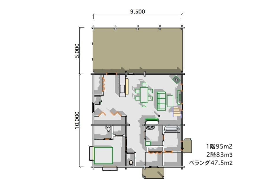 ログハウス間取り図面　タイプ34　平面図